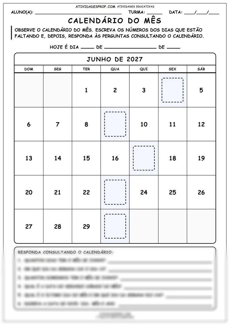 Calendário do mês