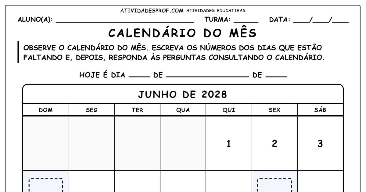Calendário do mês