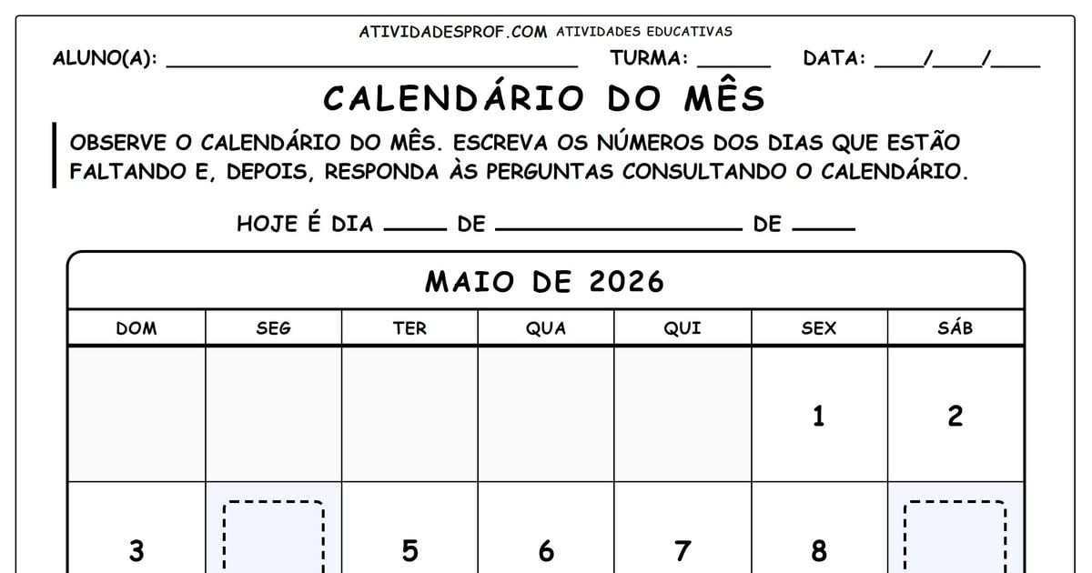 Calendário do mês