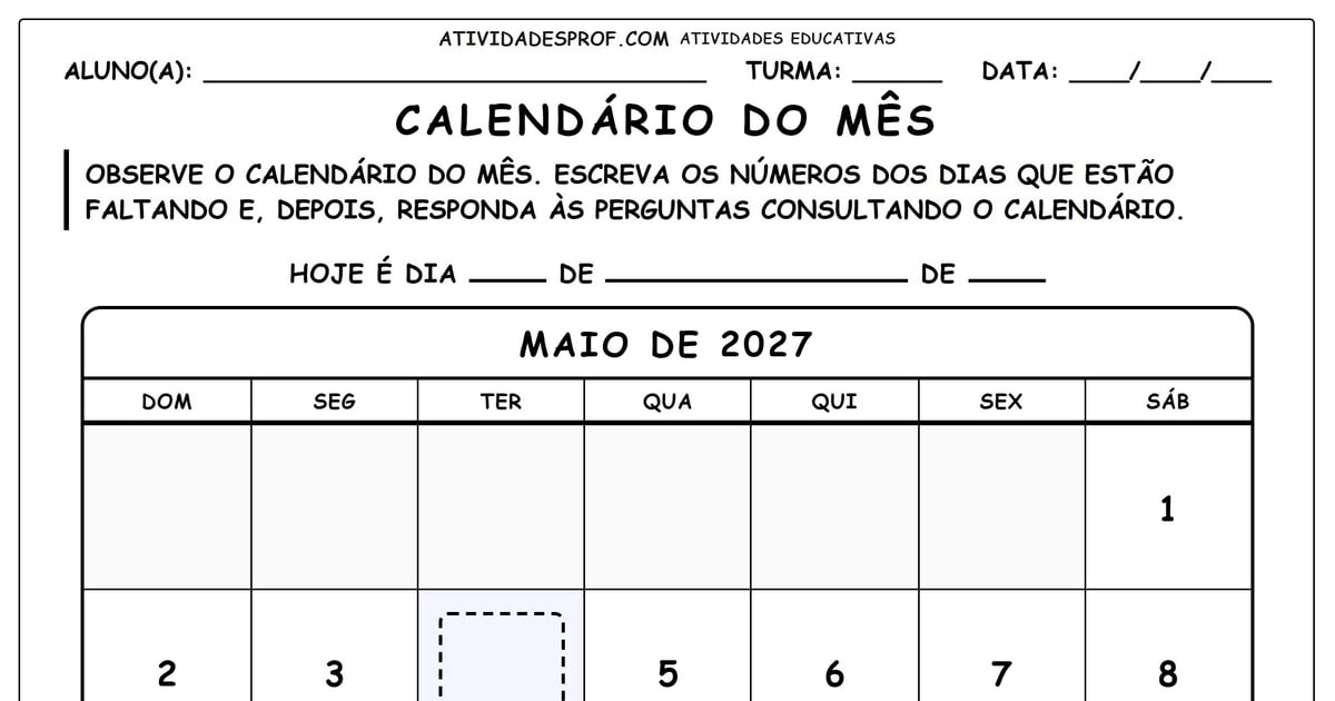 Calendário do mês