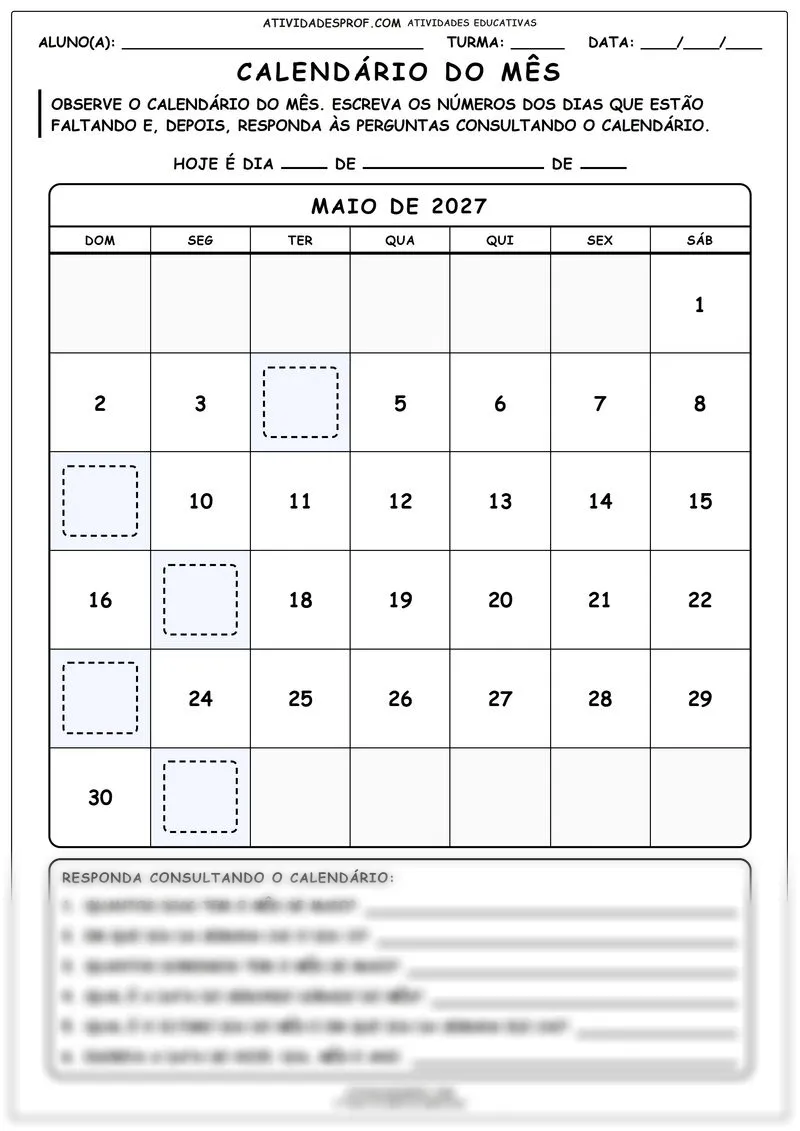 Calendário do mês