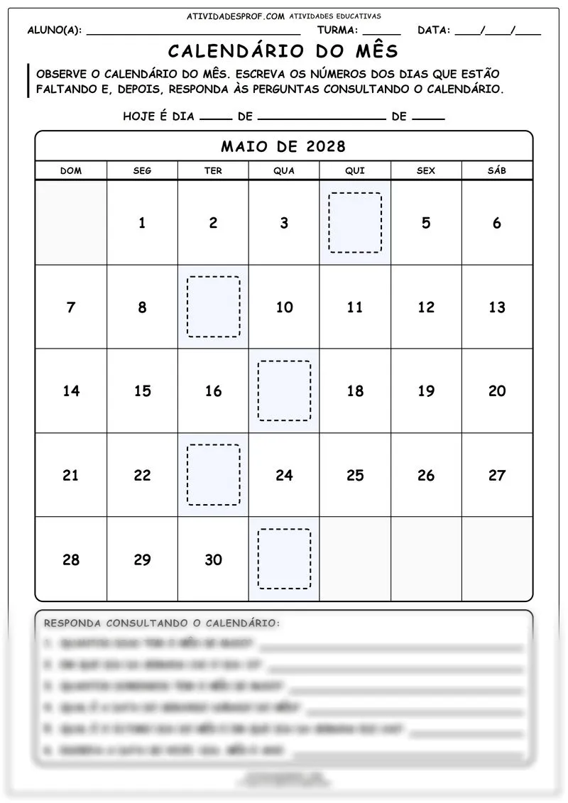 Calendário do mês