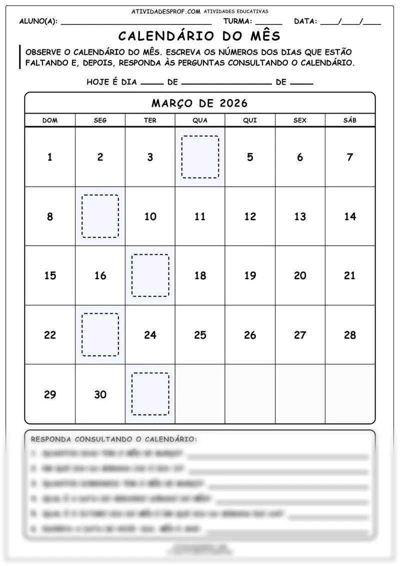 Calendário do mês