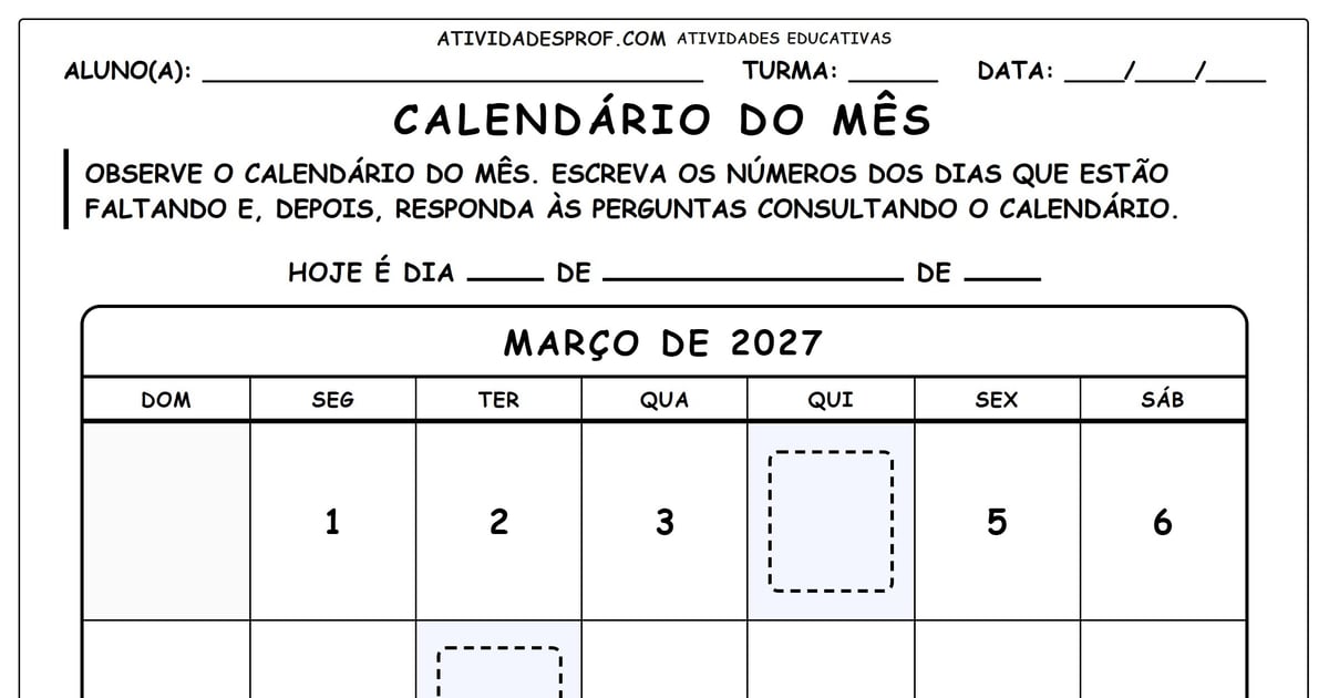 Calendário do mês