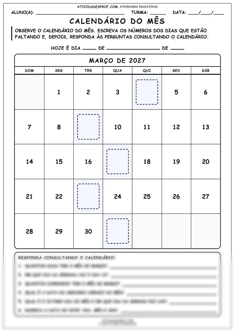 Calendário do mês