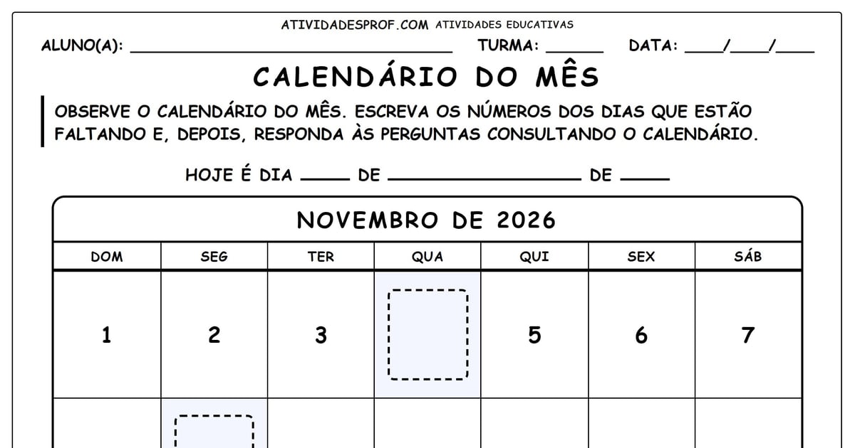 Calendário do mês