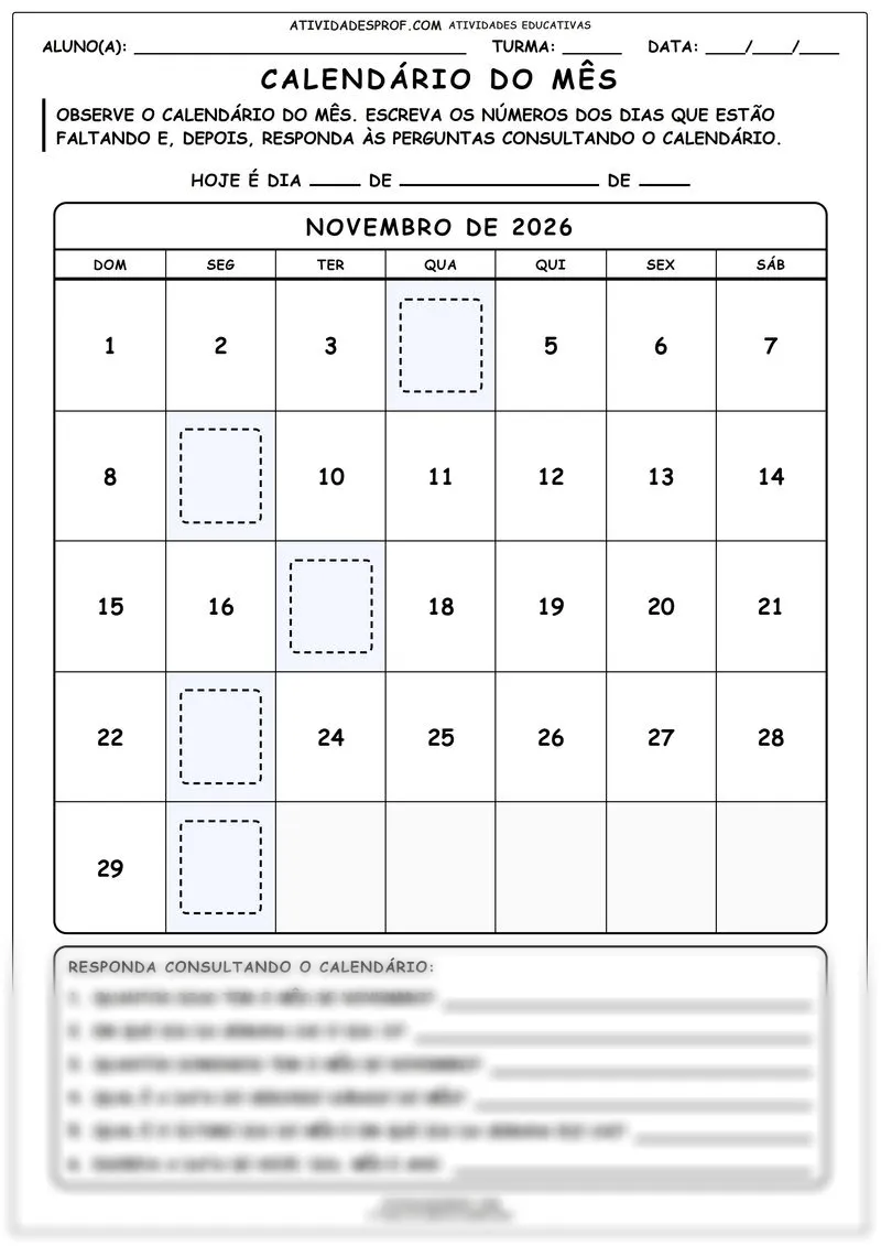 Calendário do mês