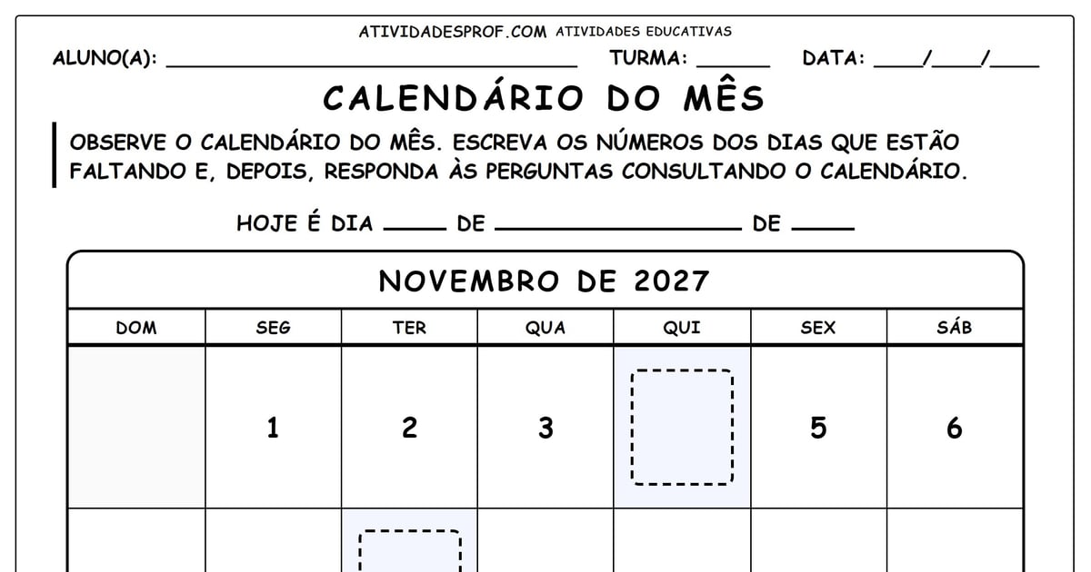Calendário do mês