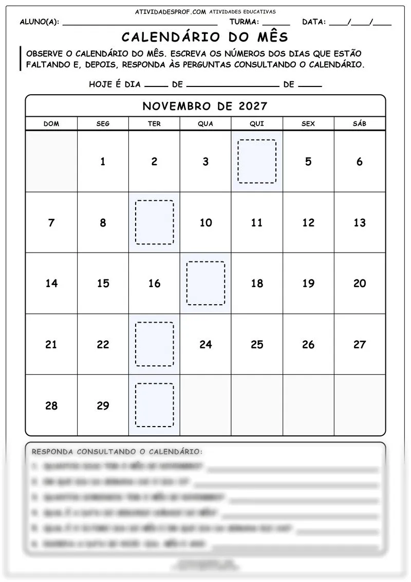 Calendário do mês