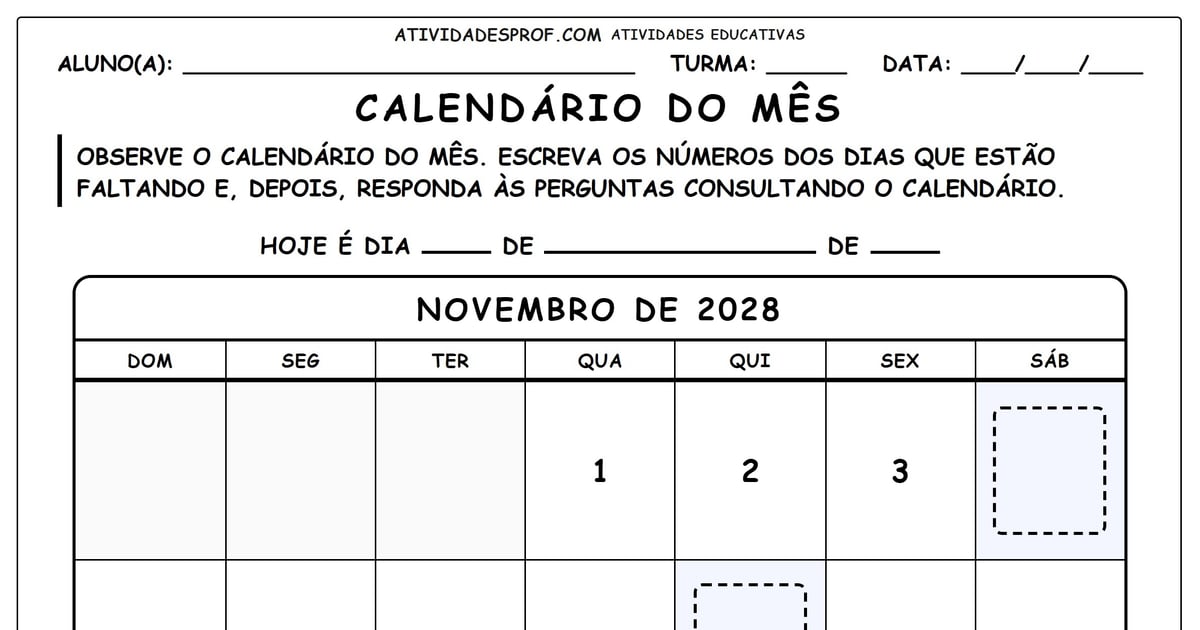 Calendário do mês