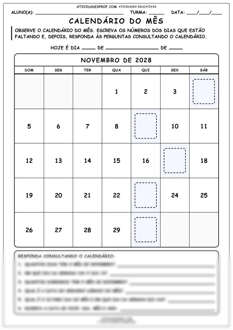 Calendário do mês