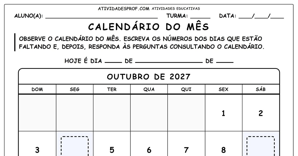 Calendário do mês
