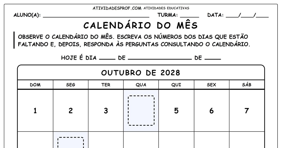 Calendário do mês