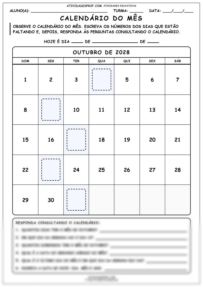 Calendário do mês