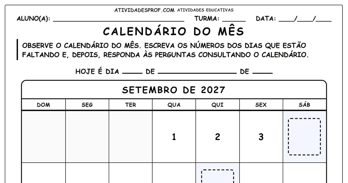 Calendário do mês