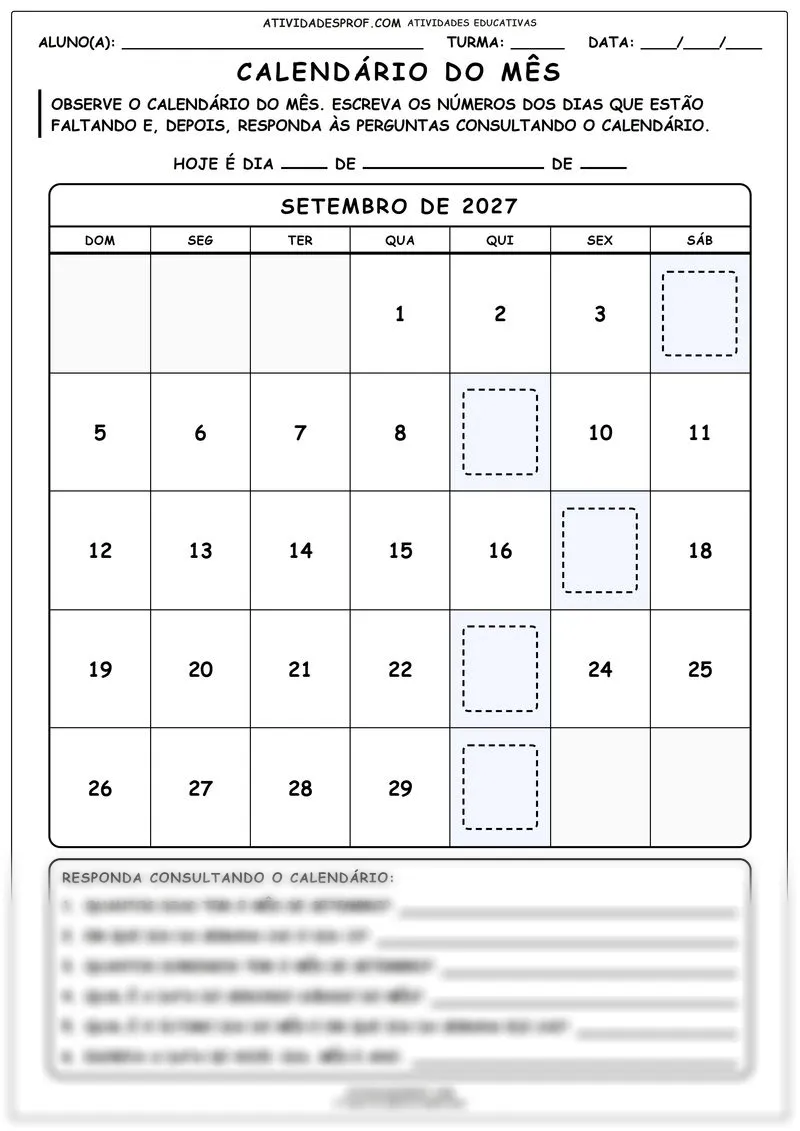 Calendário do mês