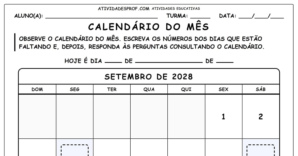 Calendário do mês