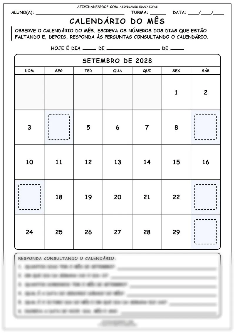 Calendário do mês