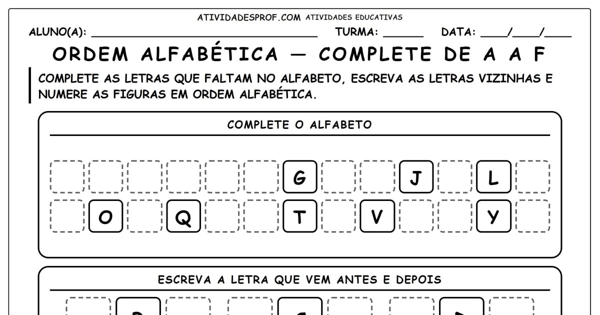 Ordem alfabética — complete de a a F