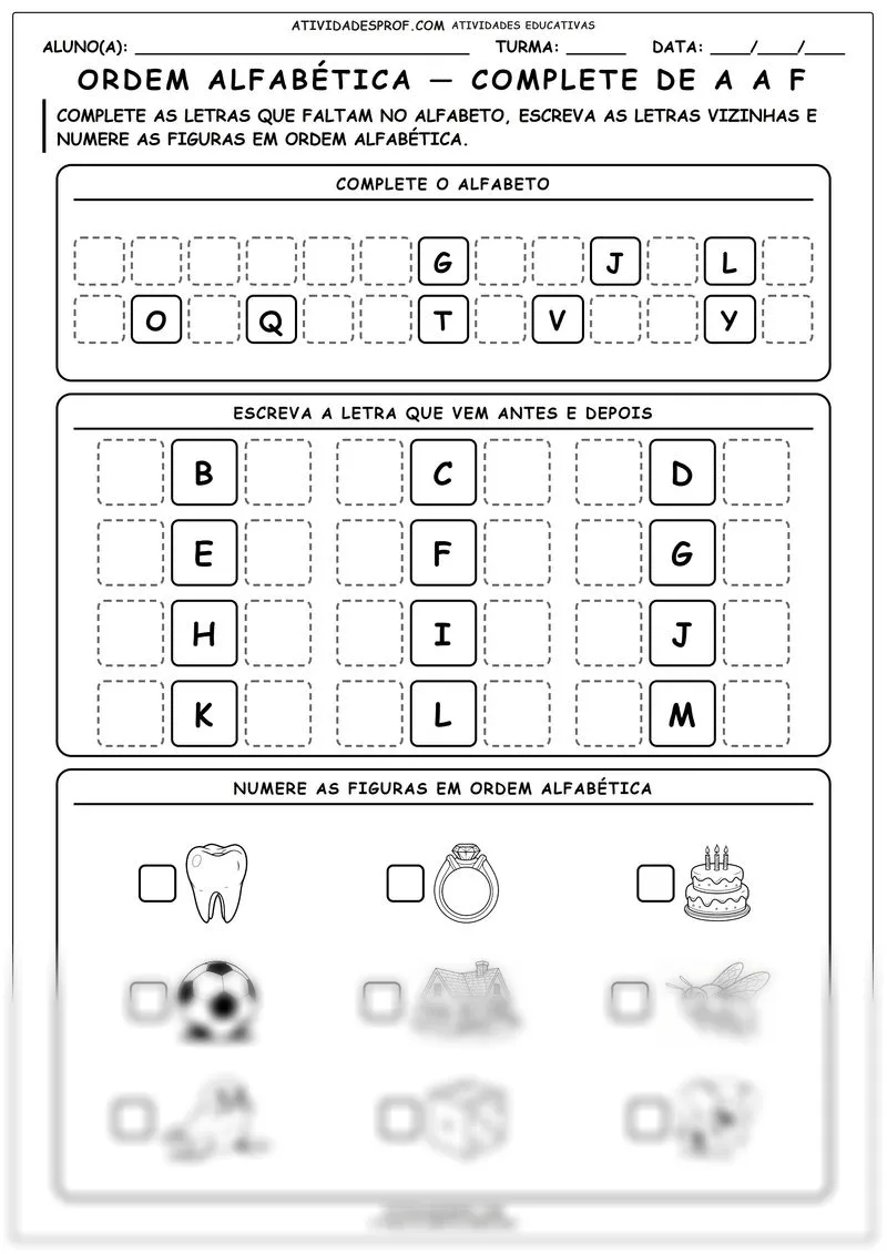 Ordem alfabética — complete de a a F