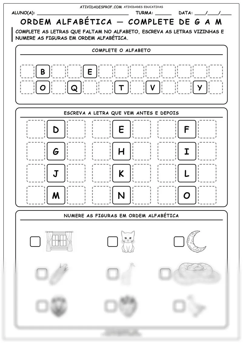 Ordem alfabética — complete de G a M