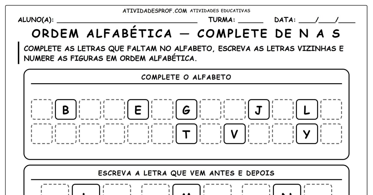 Ordem alfabética — complete de N a S