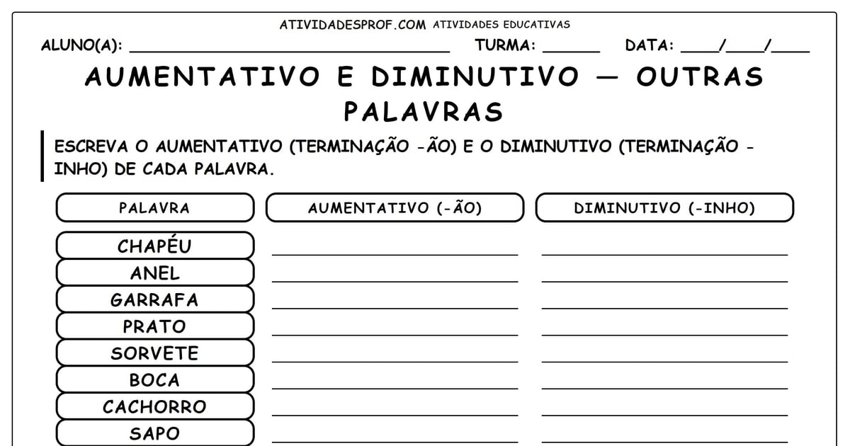 Aumentativo e diminutivo — outras palavras