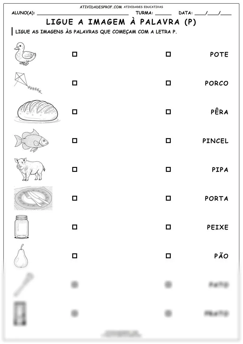 Ligue a imagem à palavra (P)