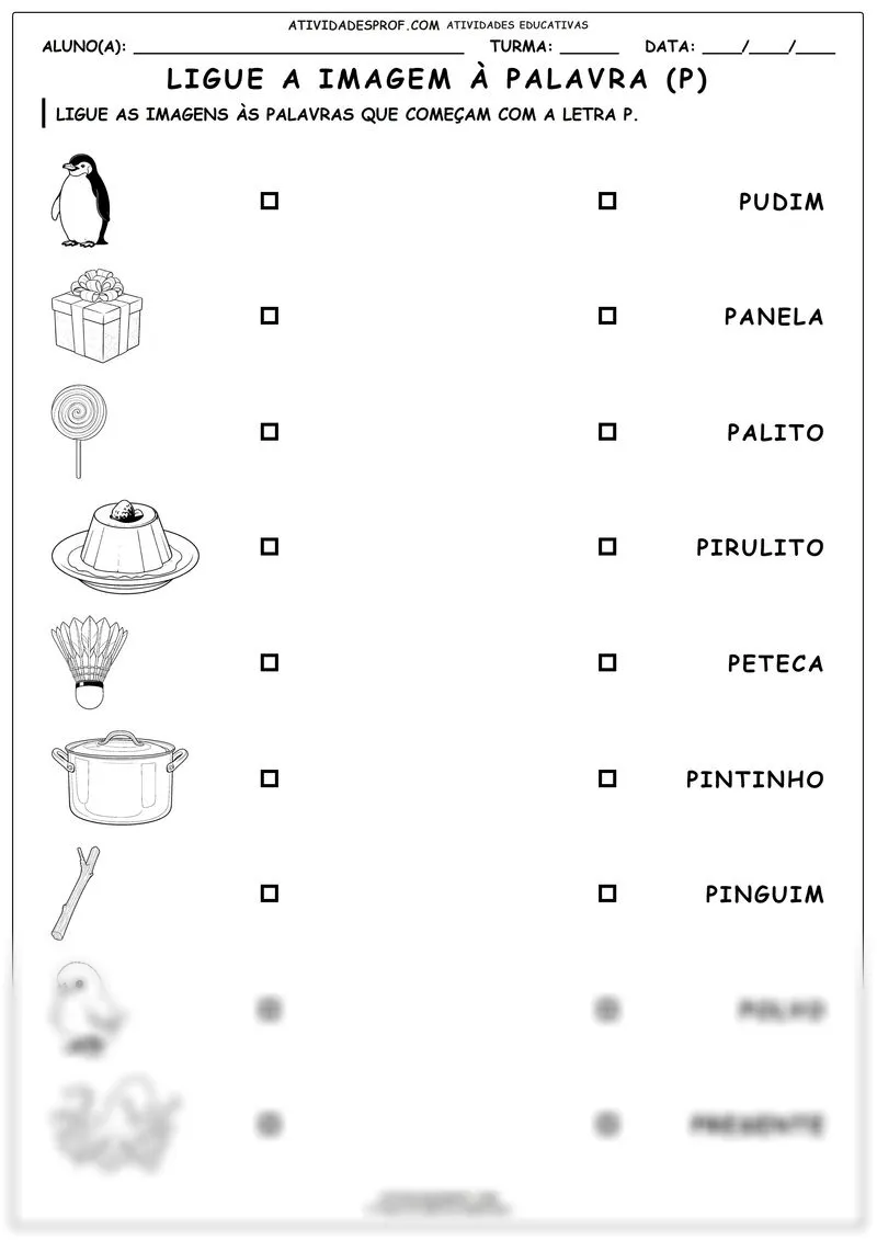 Ligue a imagem à palavra (P)