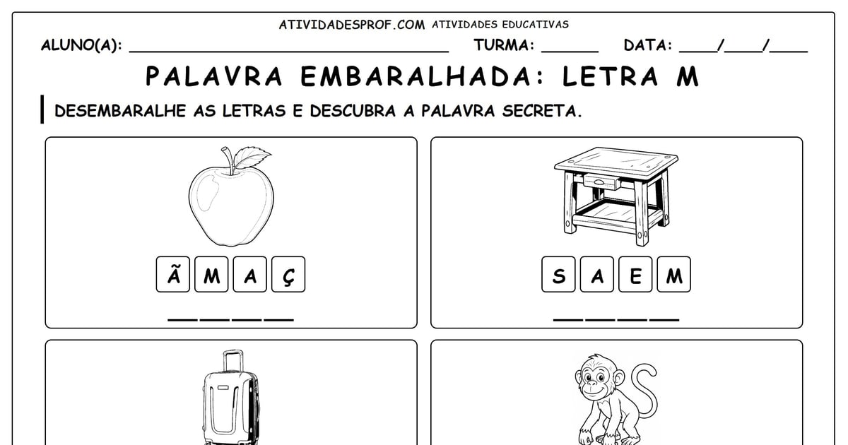 Palavra embaralhada: Letra M