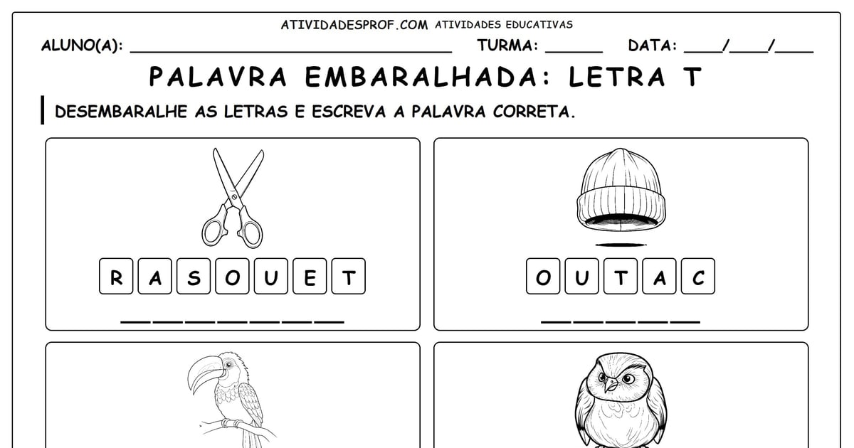 Palavra embaralhada: Letra T
