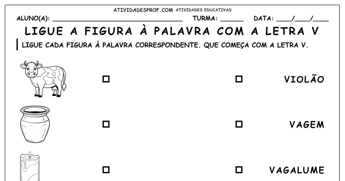 Ligue a figura à palavra com a letra V