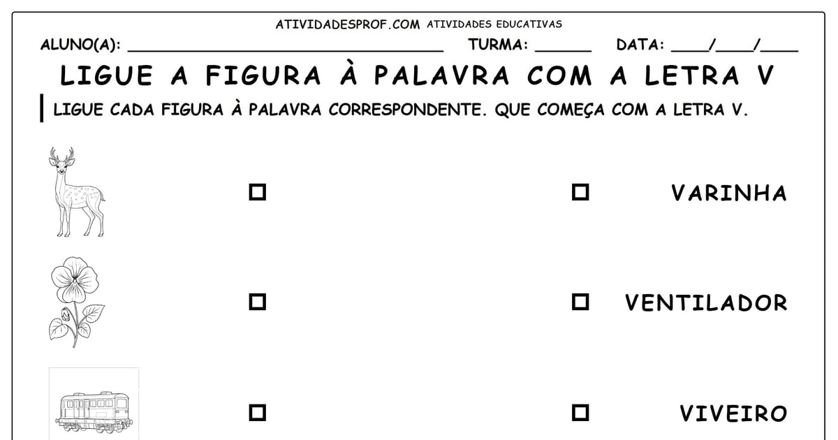 Ligue a figura à palavra com a letra V