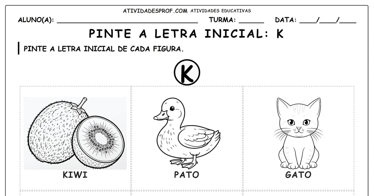 Pinte a letra inicial: K