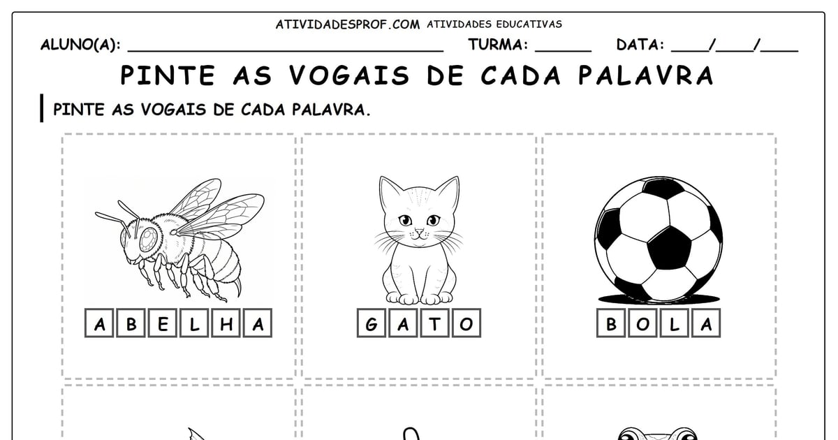 Pinte as vogais de cada palavra