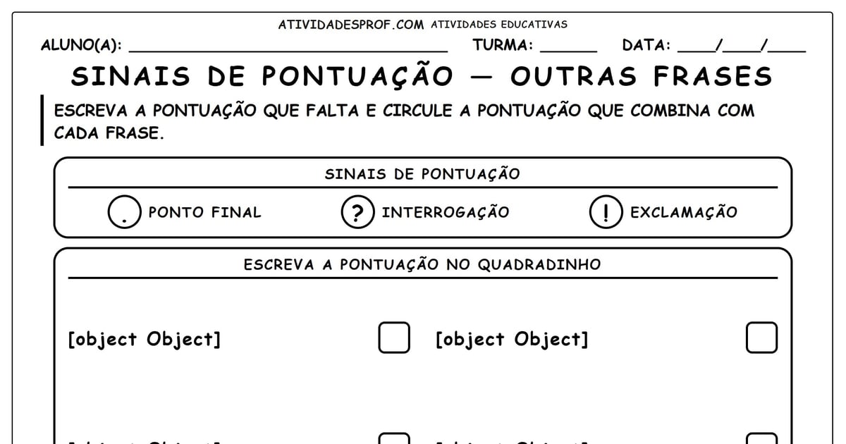 Sinais de pontuação — outras frases