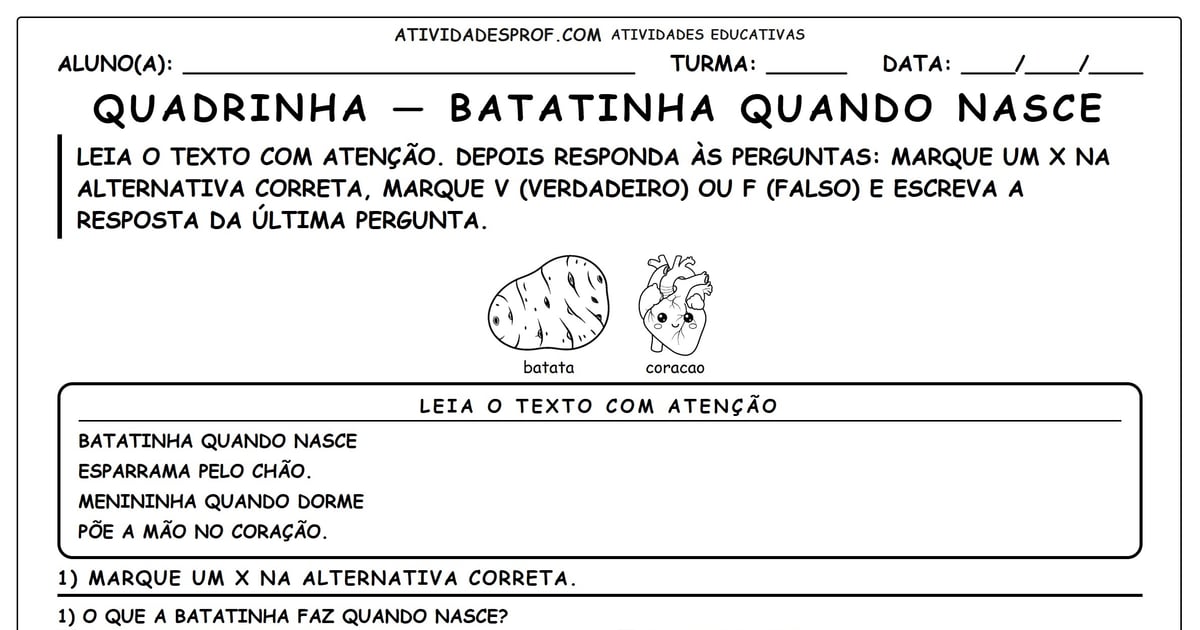 Quadrinha — Batatinha quando Nasce