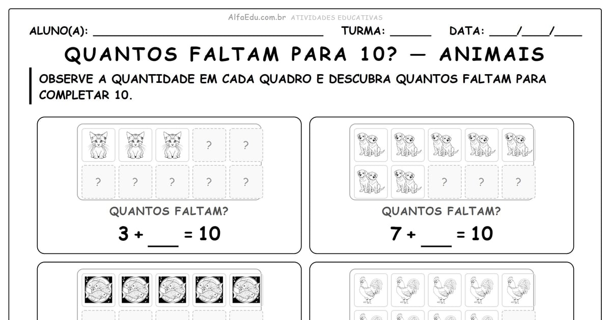 Quantos faltam para 10? — animais