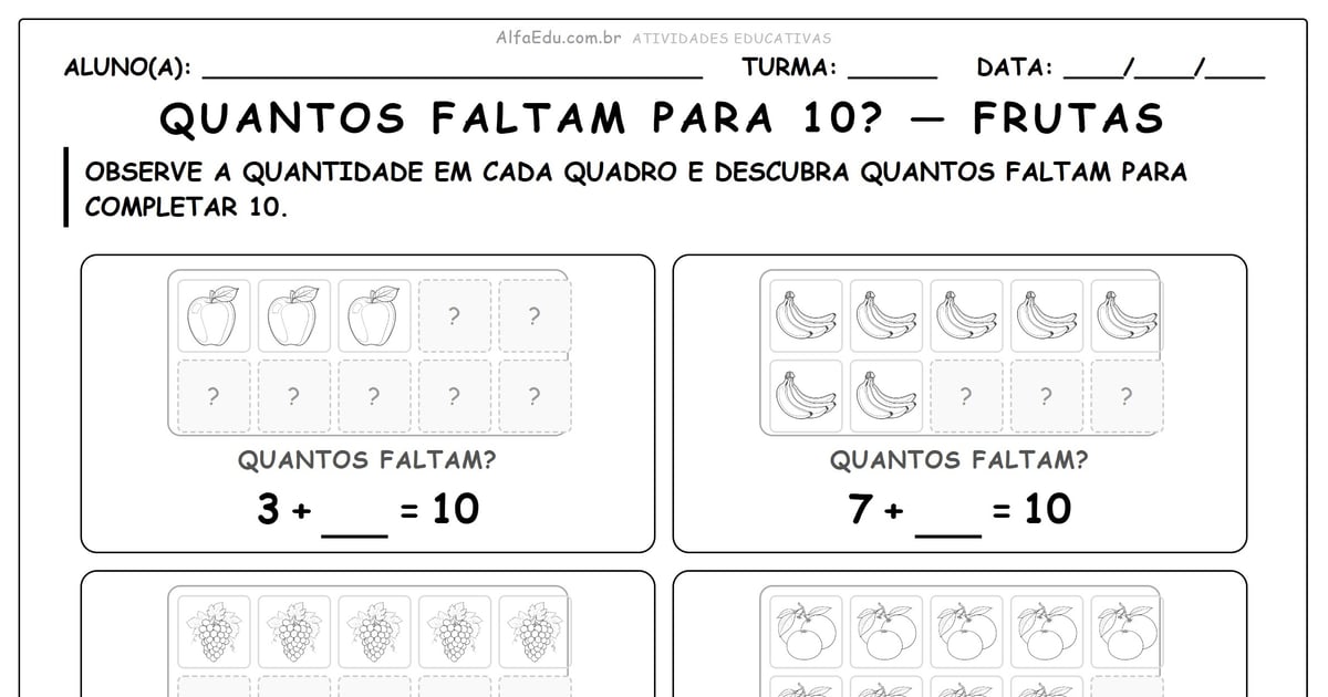 Quantos faltam para 10? — frutas