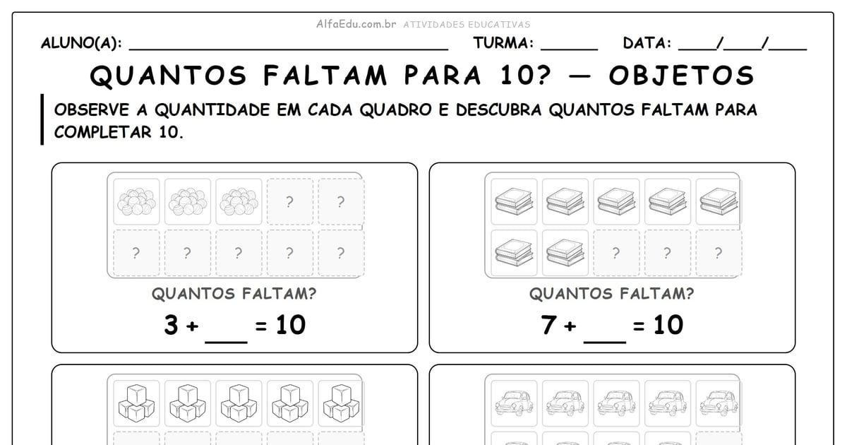 Quantos faltam para 10? — objetos