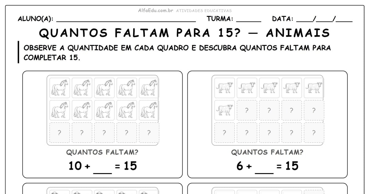 Quantos faltam para 15? — animais