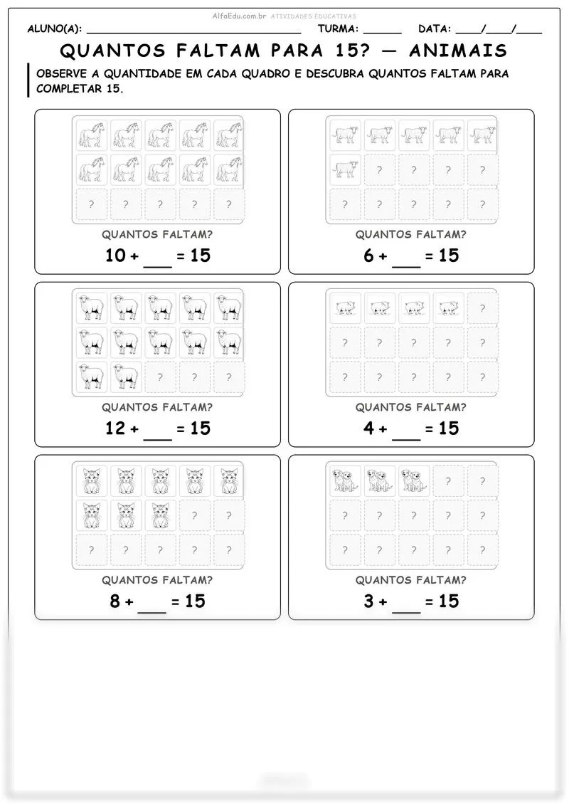 Quantos faltam para 15? — animais
