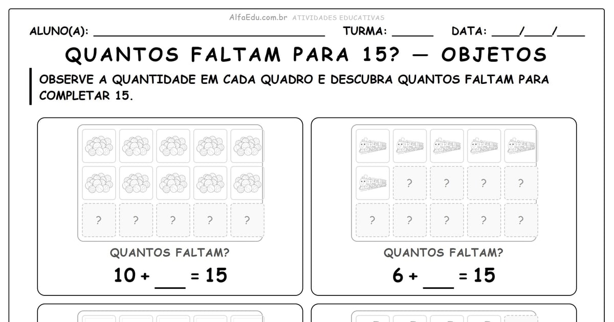 Quantos faltam para 15? — objetos