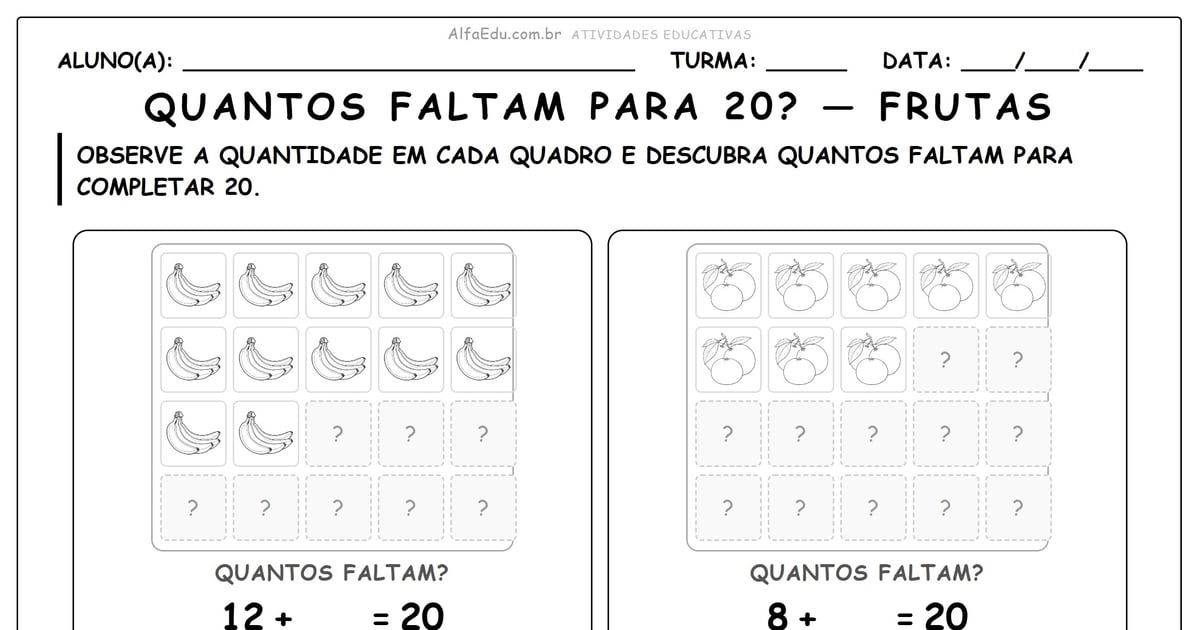 Quantos faltam para 20? — frutas