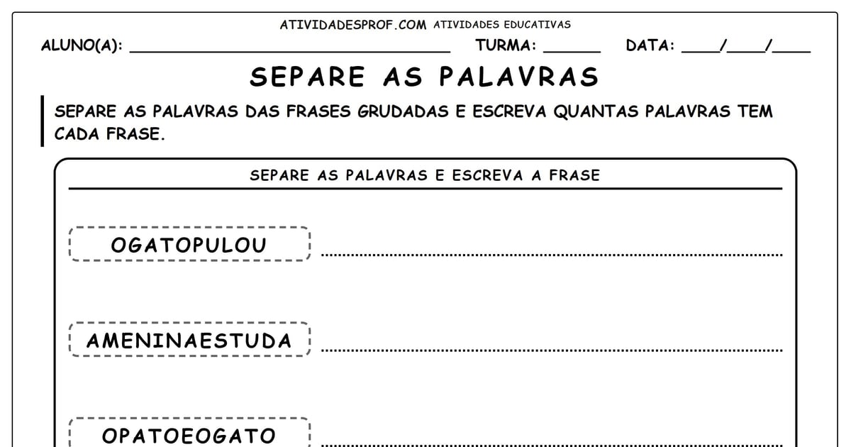 Separe as palavras