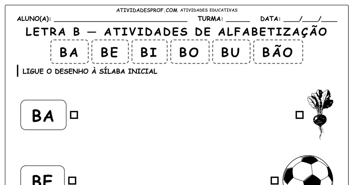 Letra B — atividades de alfabetização