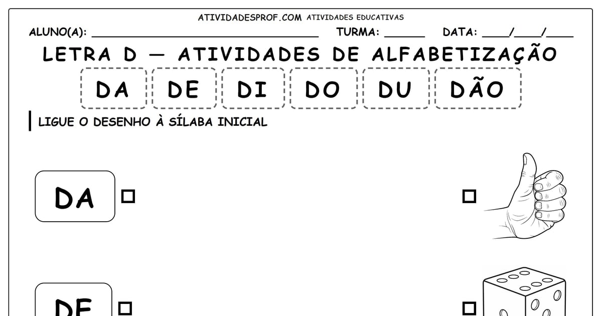 Letra D — atividades de alfabetização