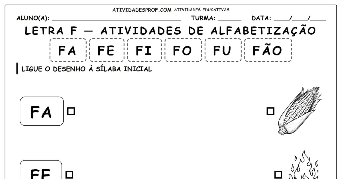 Letra F — atividades de alfabetização