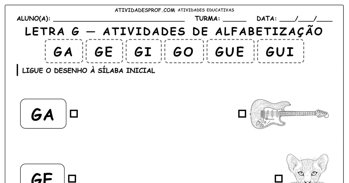 Letra G — atividades de alfabetização