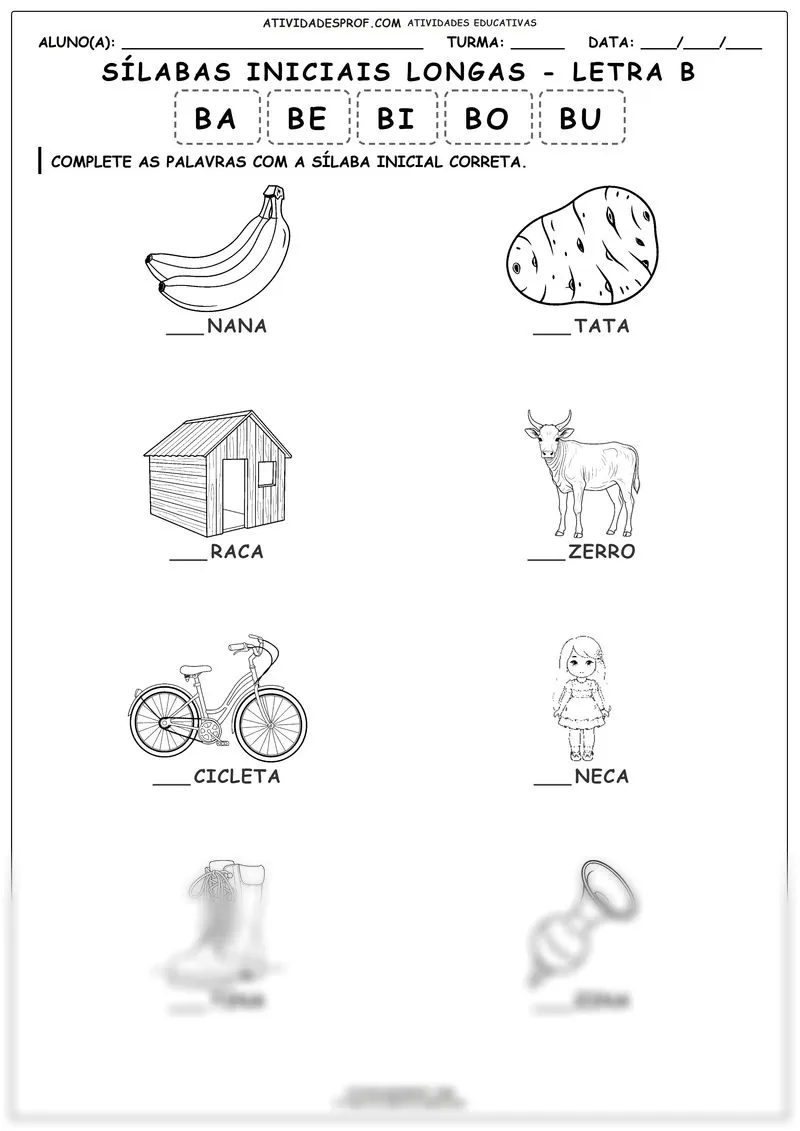 Sílabas iniciais longas - letra B
